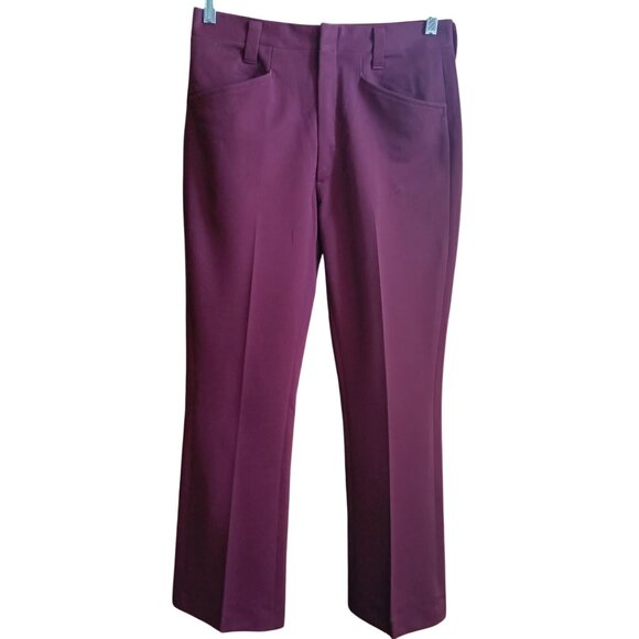 29x30 Vintage 1970's Haggar Burgundy Flare Disco Slacks Stretch Polyester Mod - Picture 2 of 6